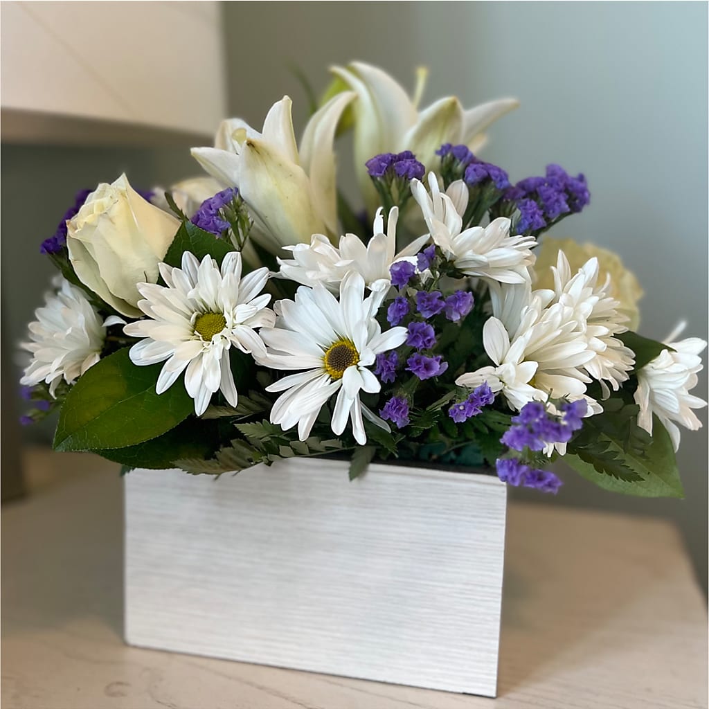 Beyond Blue Box Bouquet – PETAL & VINE DESIGN INC, Portage IN