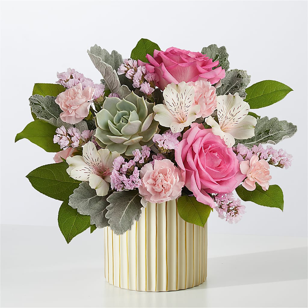 Dusty Rose Bouquet with Ivory Vase – PETAL & VINE DESIGN INC, Portage IN