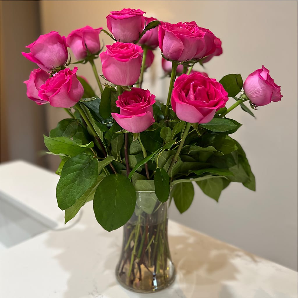 Long Stem Pink Rose Bouquet – PETAL & VINE DESIGN INC, Portage IN