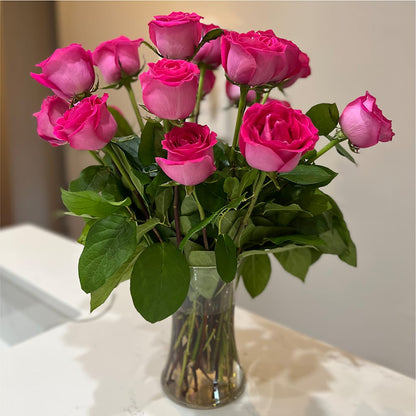 Long Stem Pink Rose Bouquet – PETAL & VINE DESIGN INC, Portage IN